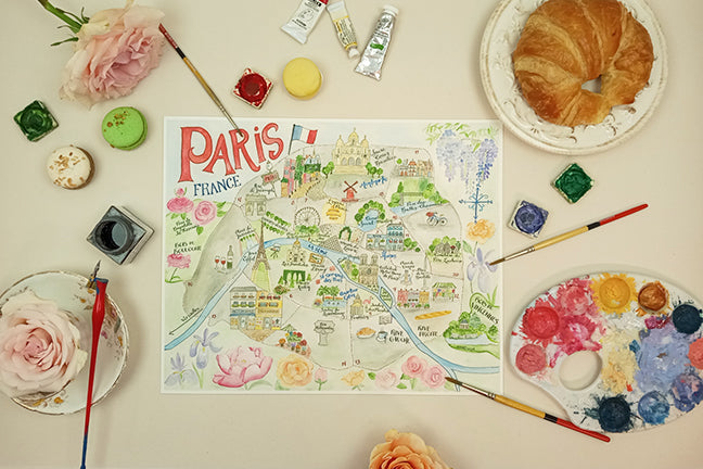 hand painted map of Paris France