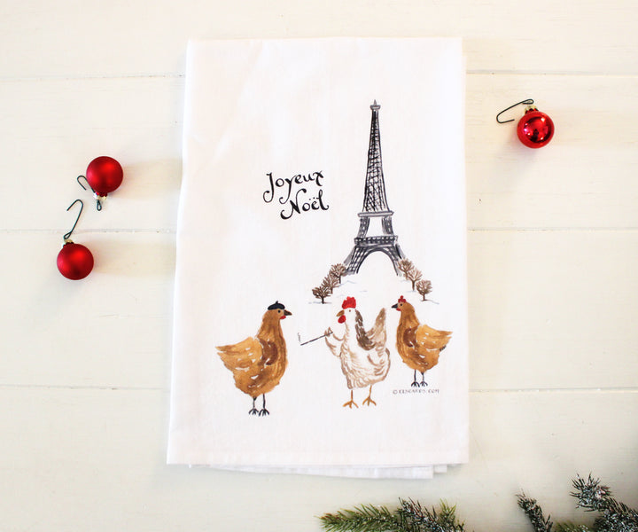 3 French Hens tea towel