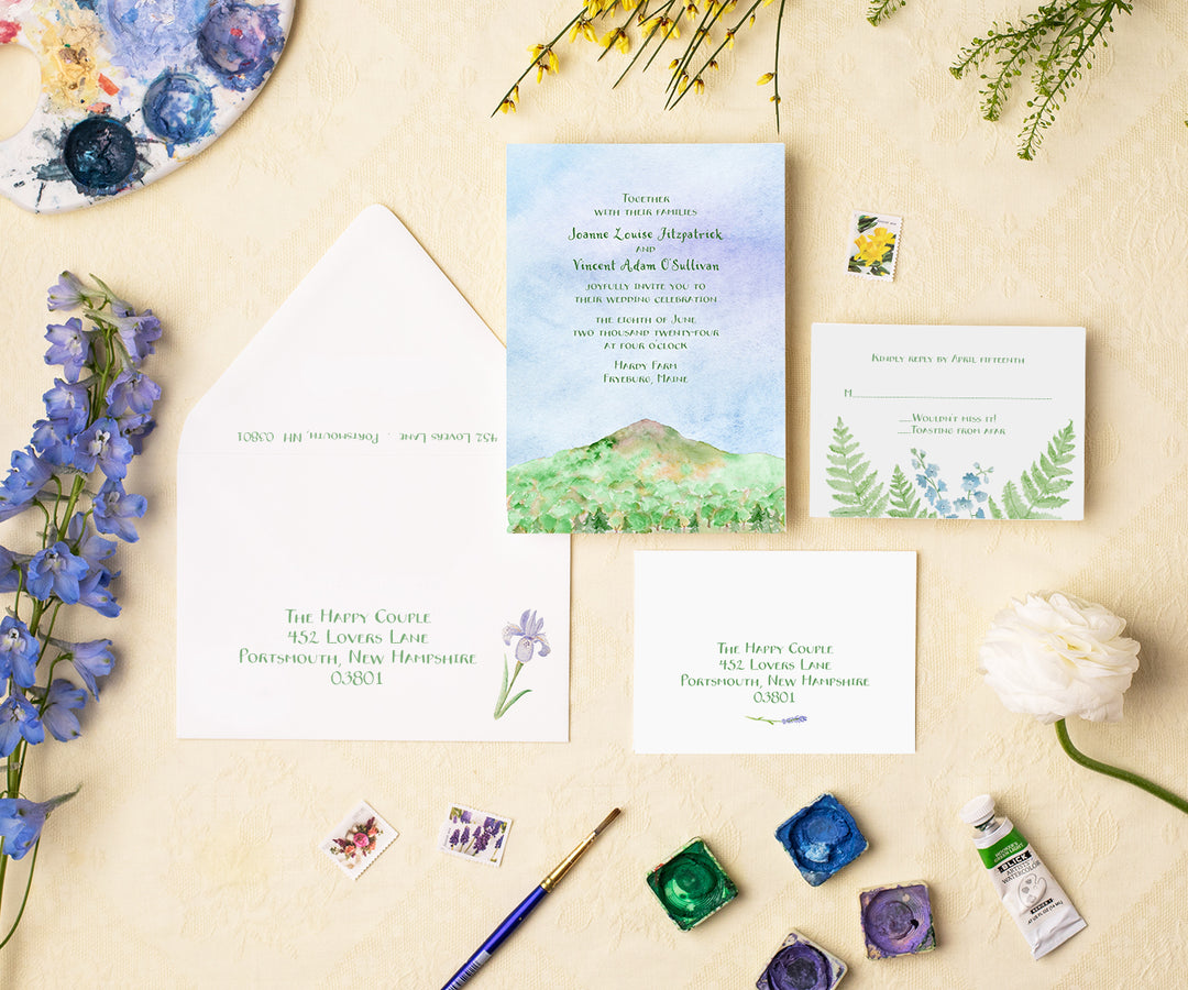 mountain in spring 4 piece wedding invitation suite-Jenn Bakos photography