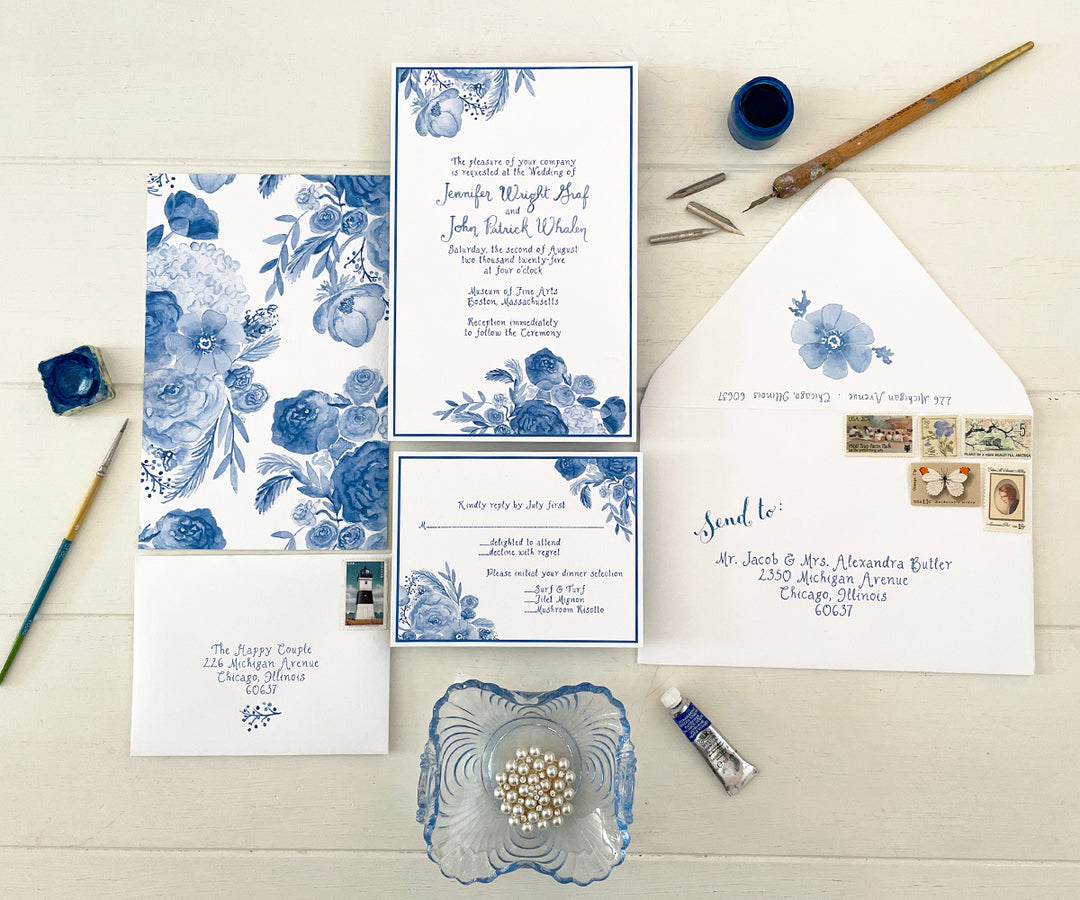 Floral Chinoiserie Wedding Invitation