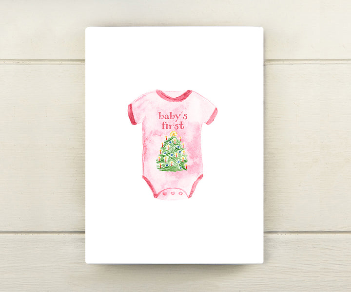 Pink Baby's First Christmas Card