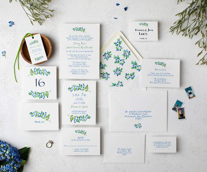 Blueberries wedding invitation suite