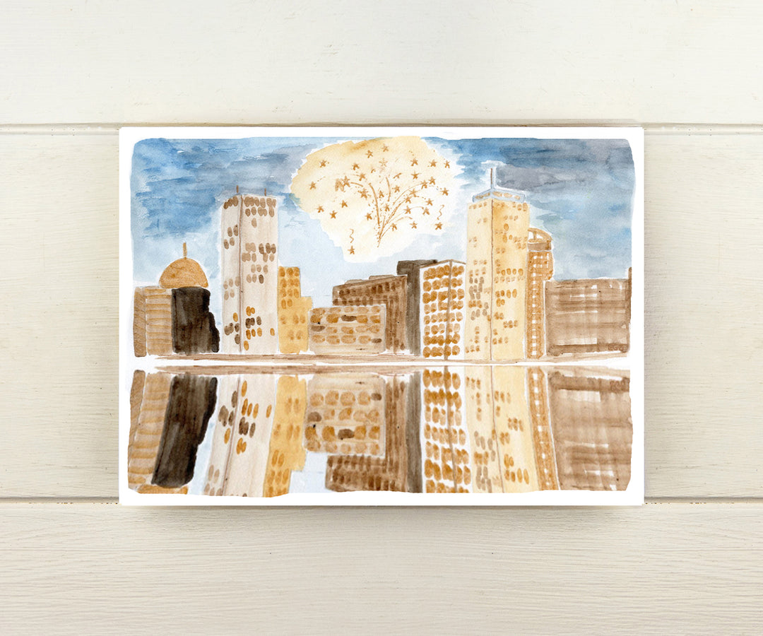 vintage Boston skyline New year's card