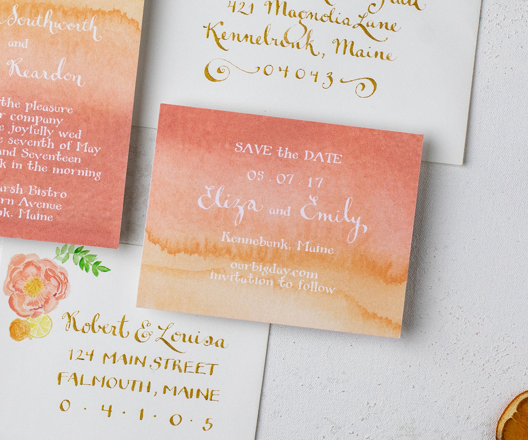 Coral Ombre Save the Date