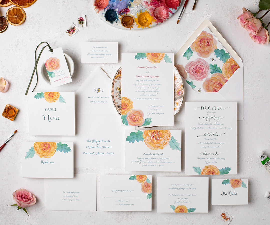 Garden roses wedding invitation sutie