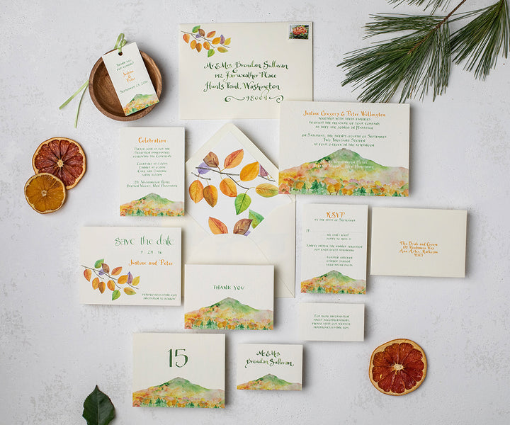 Mountain in autumn wedding invitation