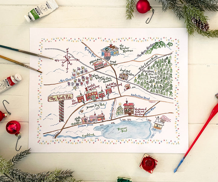 watercolor north pole map