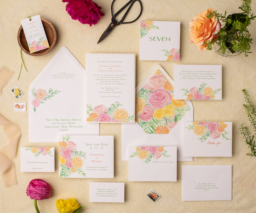 Roses with Greens wedding invitation