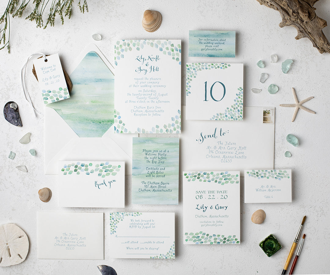 Sea Glass wedding invitation suite