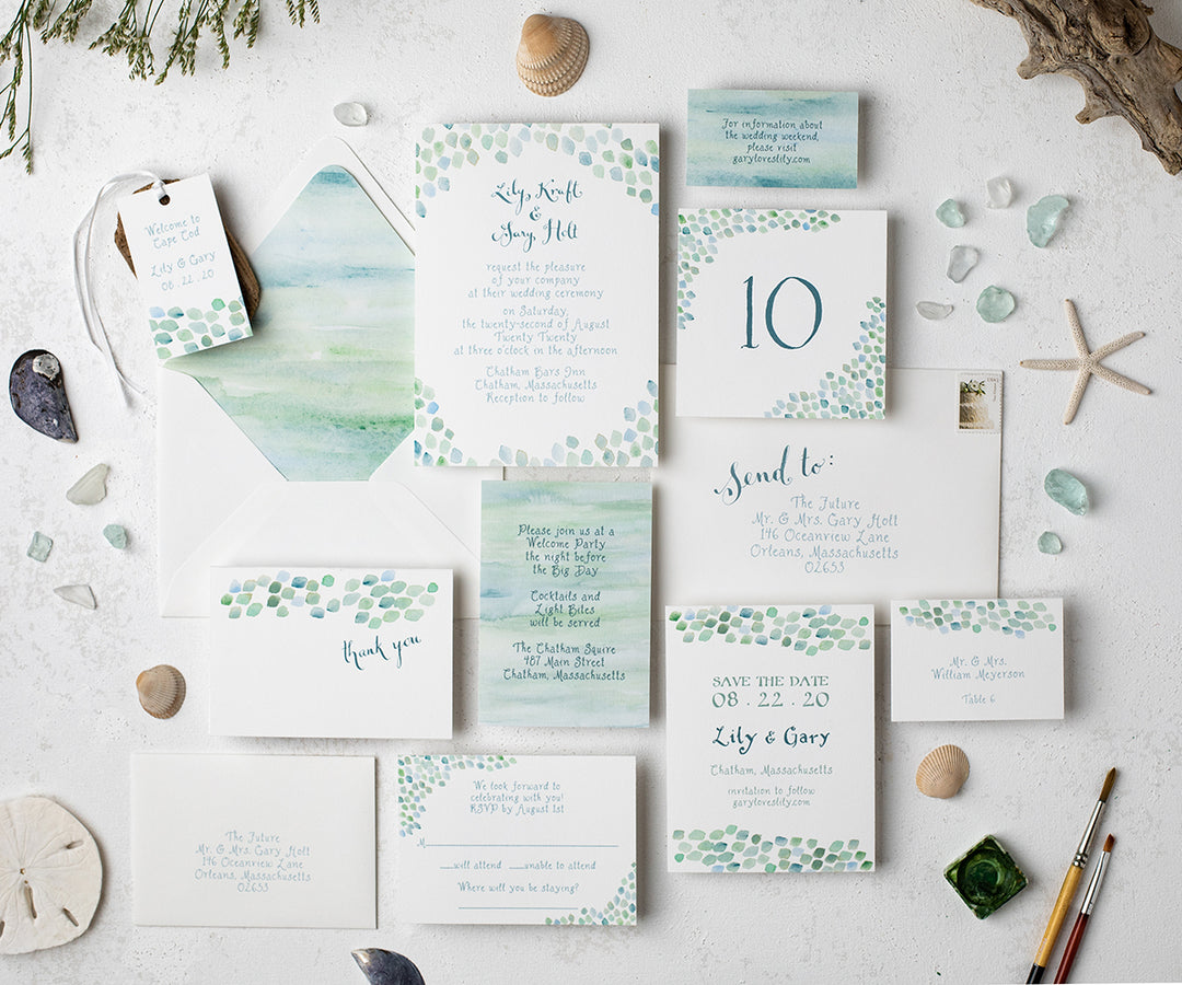 Sea Glass wedding invitation suite