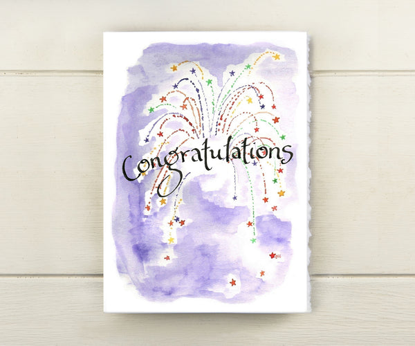 Purple sky fireworks congratulations card