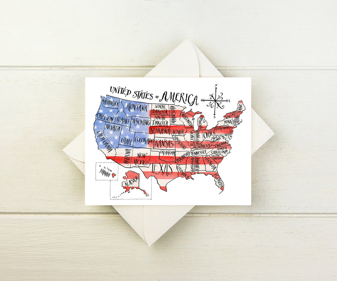 USA Map Note Cards