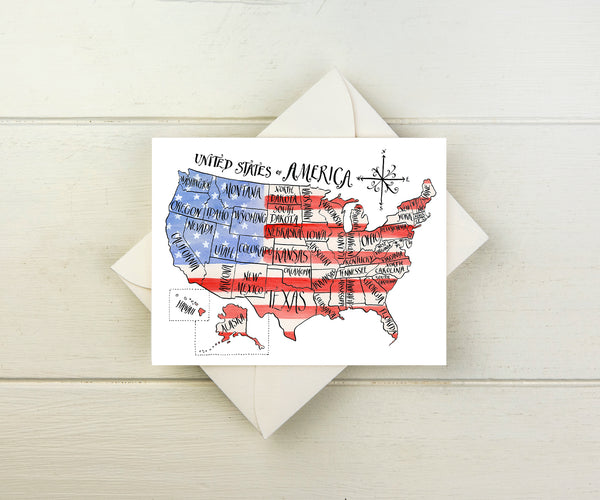 USA Map Note Cards