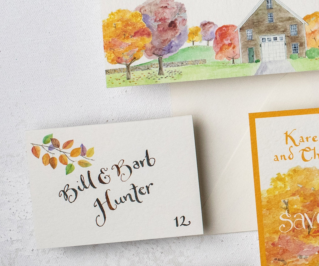 autumn barn place card photo by Jenn Bakos