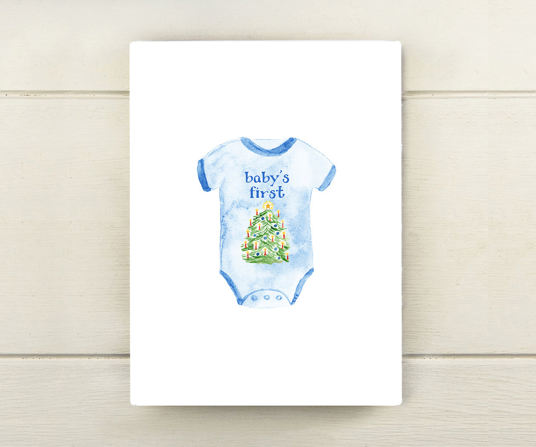 Blue Baby's First Christmas Card