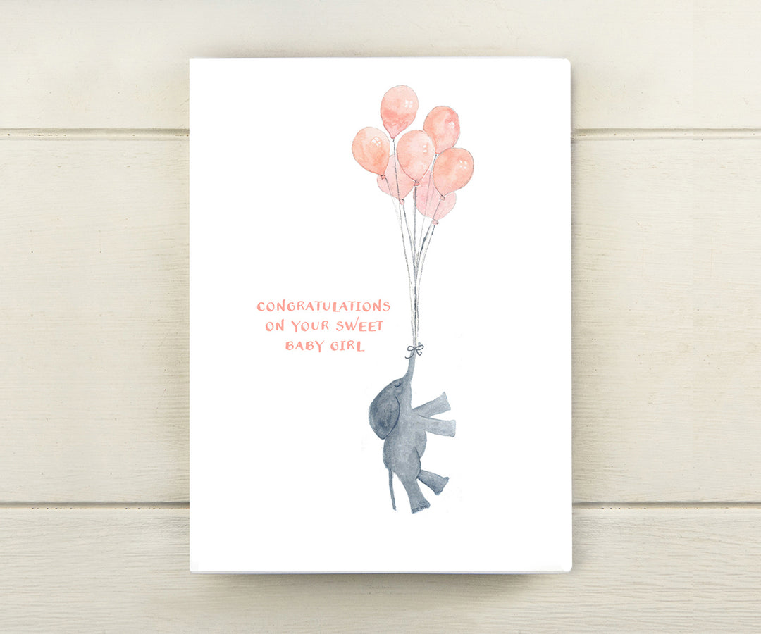 Girl Elephant New Baby Card