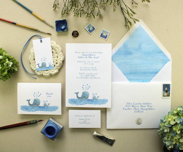 mama and baby whale shower invitation