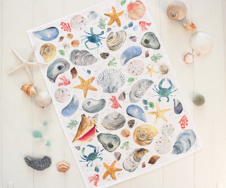 Beach Treasures tea towel