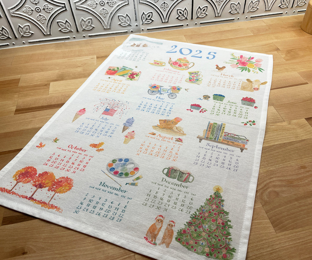 2025 calendar tea towel