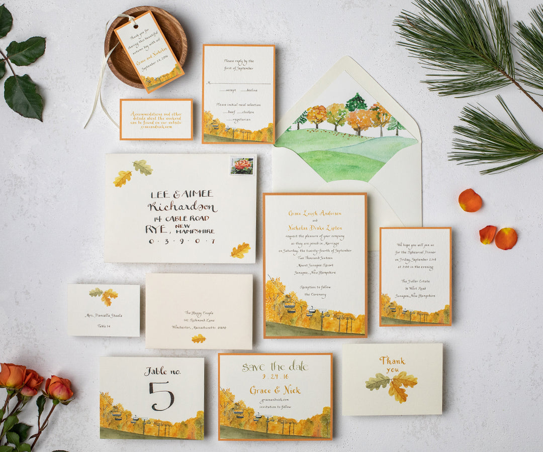 Chairlift in Autumn wedding invitation