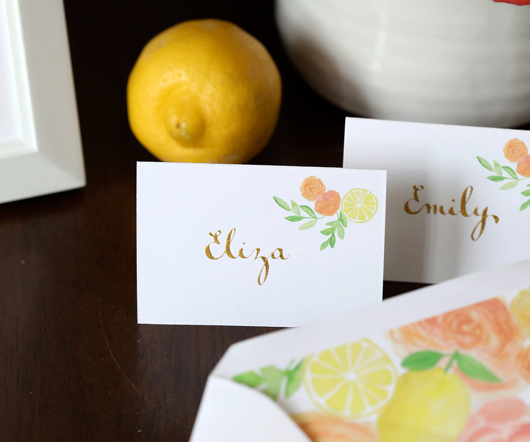 coral ombre place card Photo by Karen Siegler