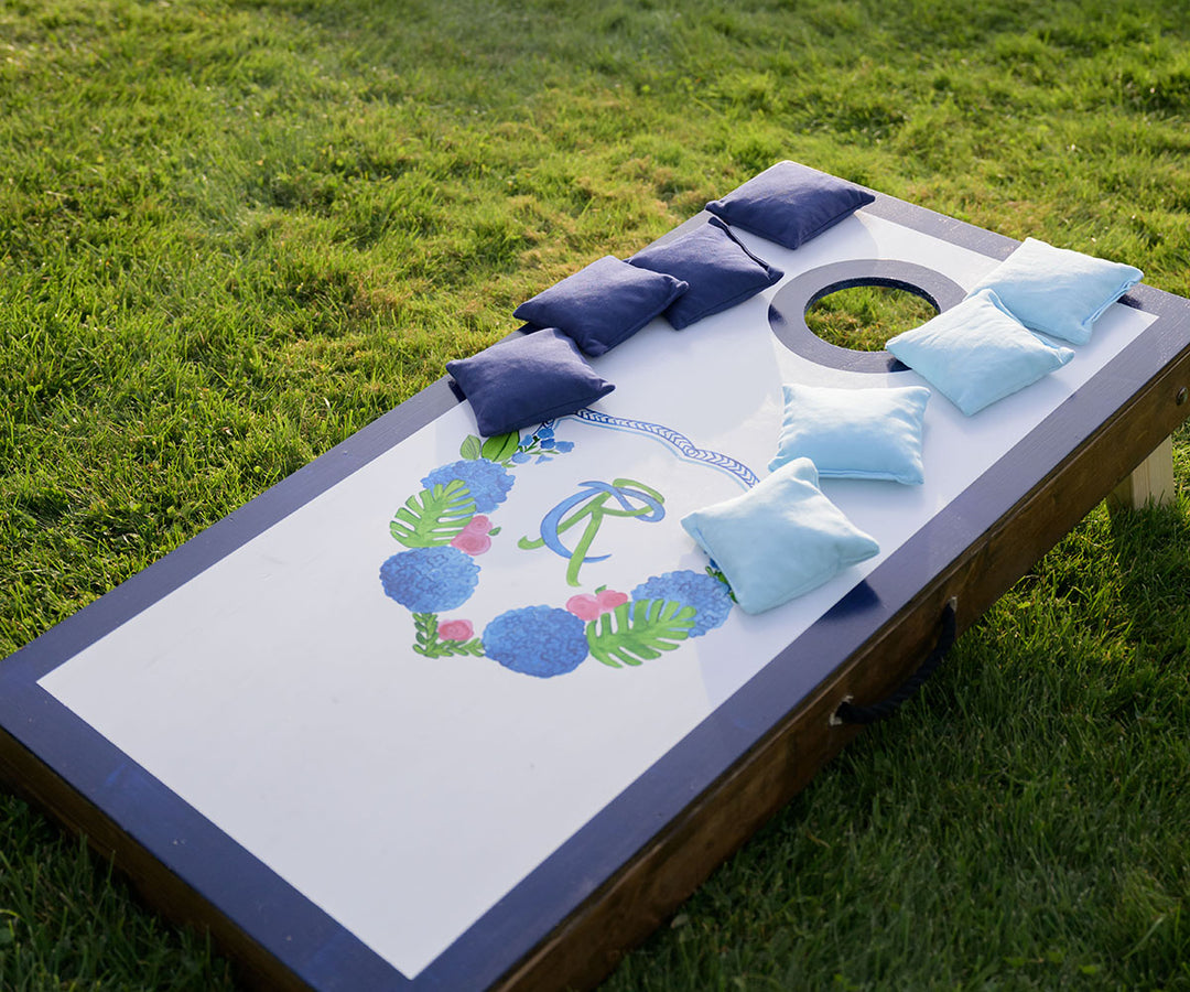 hydrangea crest cornhole board