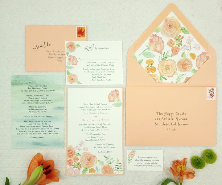 peach blossom wedding invitation suite