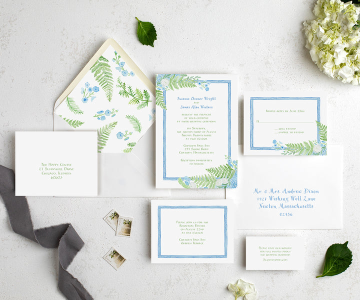 Chinoiserie Border with Ferns Wedding Invitation