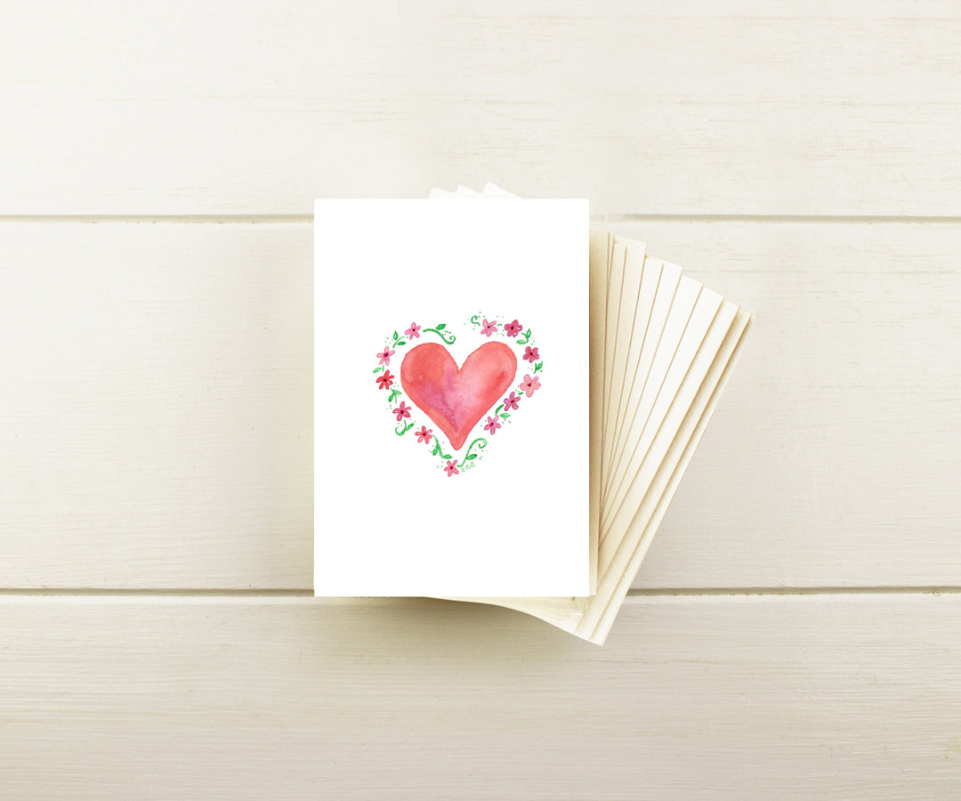 Floral Heart Valentine Note Cards