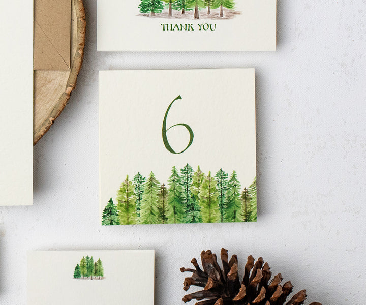 forest pines wedding table number