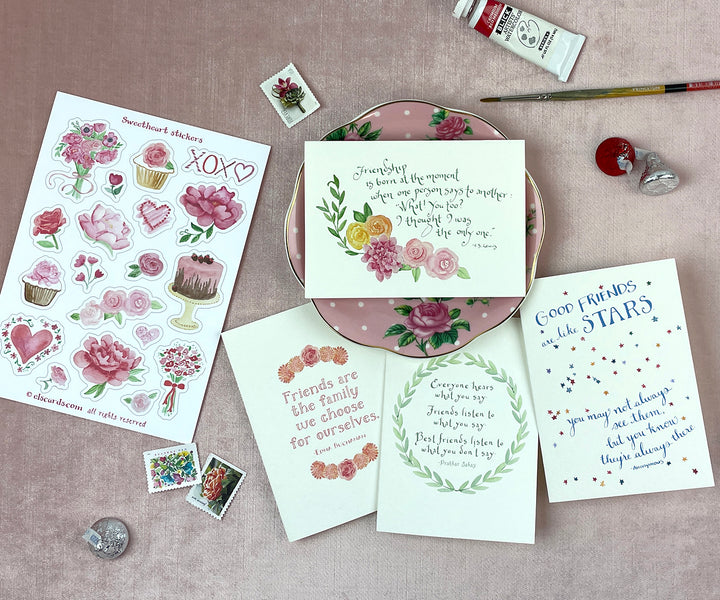 friendship quote notes and sweetheart sticker sheet