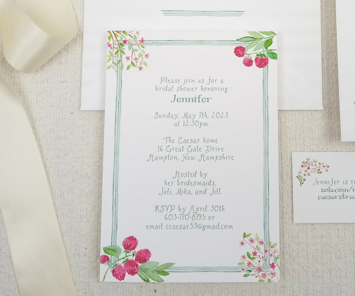 Raspberries and cherry blossom invitation