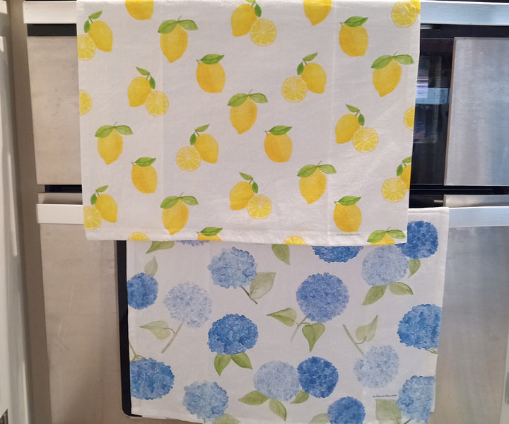 hydrangea and lemon towels