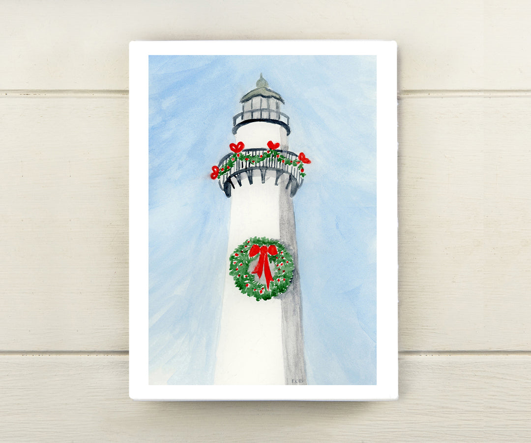 Lighthouse with Wreath Holiday Card