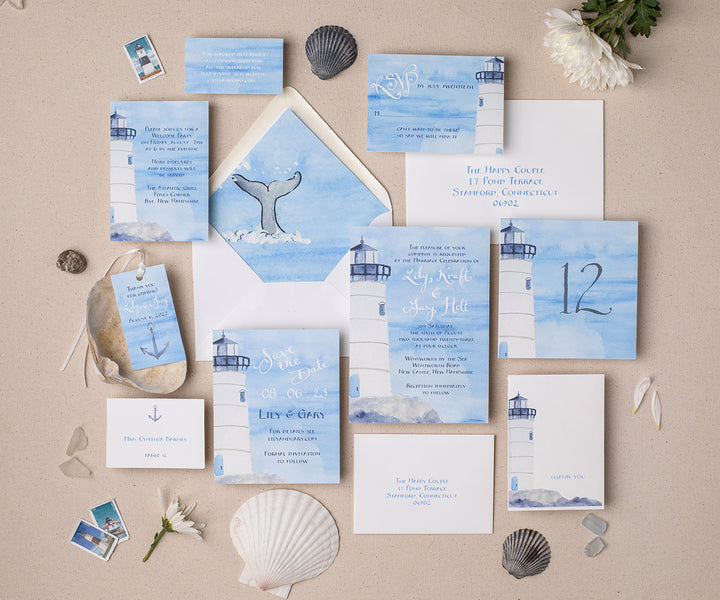 Lighthouse wedding invitation suite