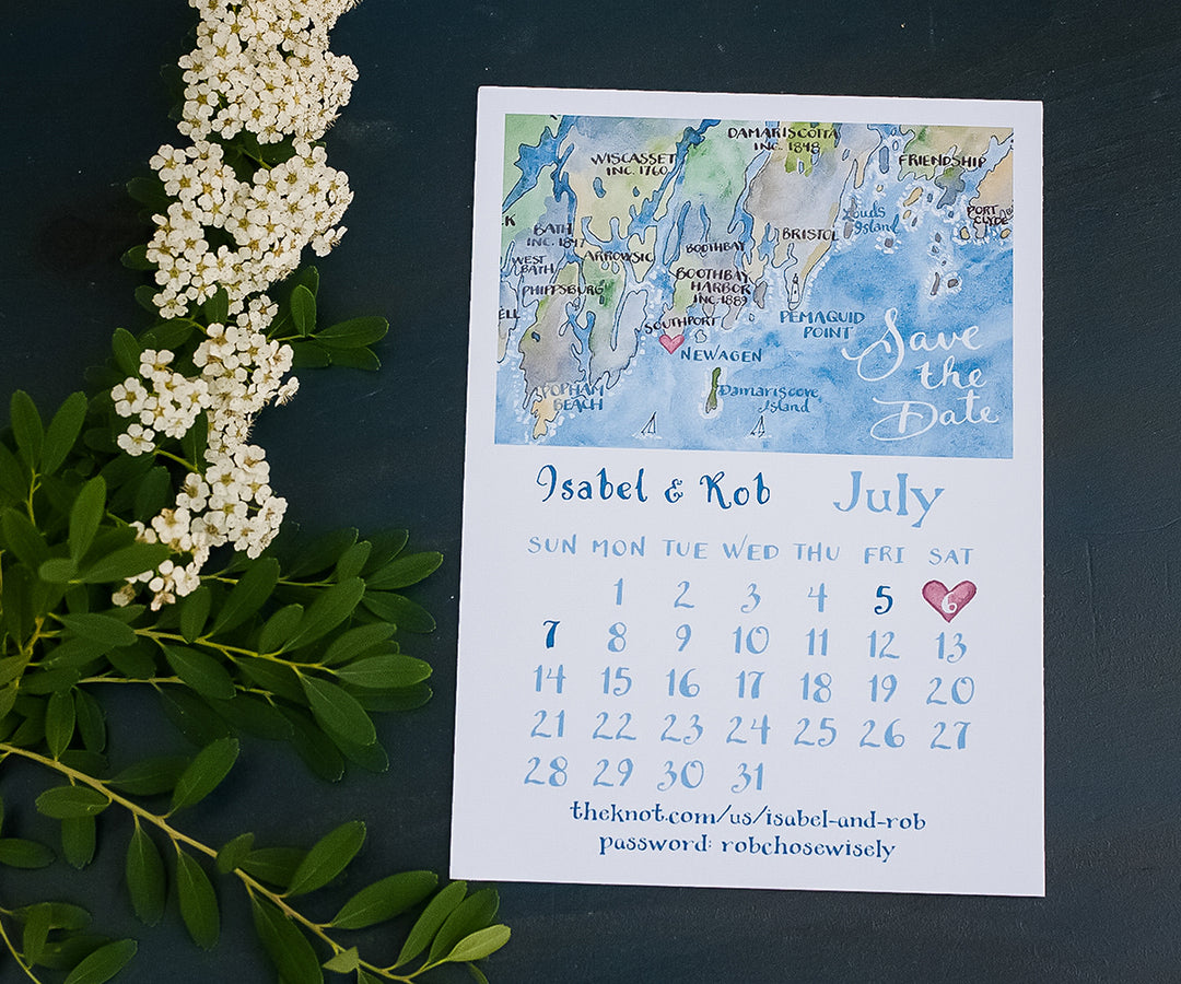 Midcoast Maine calendar map save the date