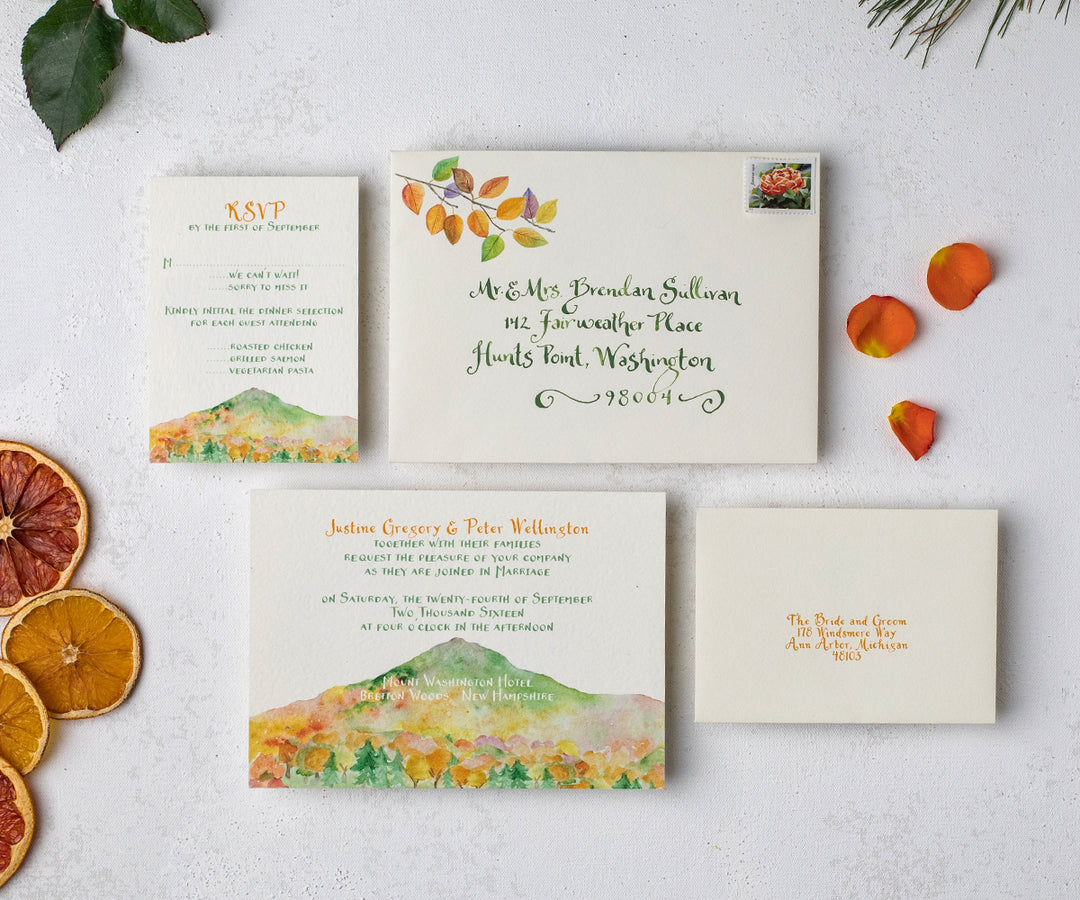 Mountain in autumn wedding invitation