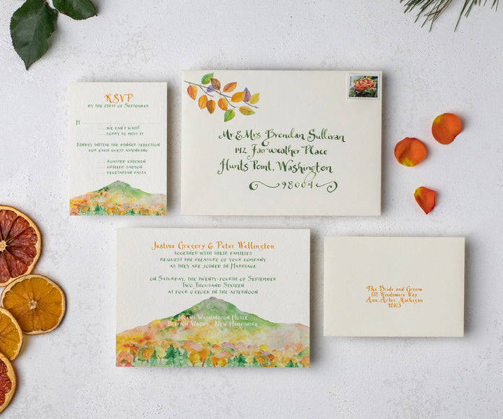 Mountain in autumn wedding invitation