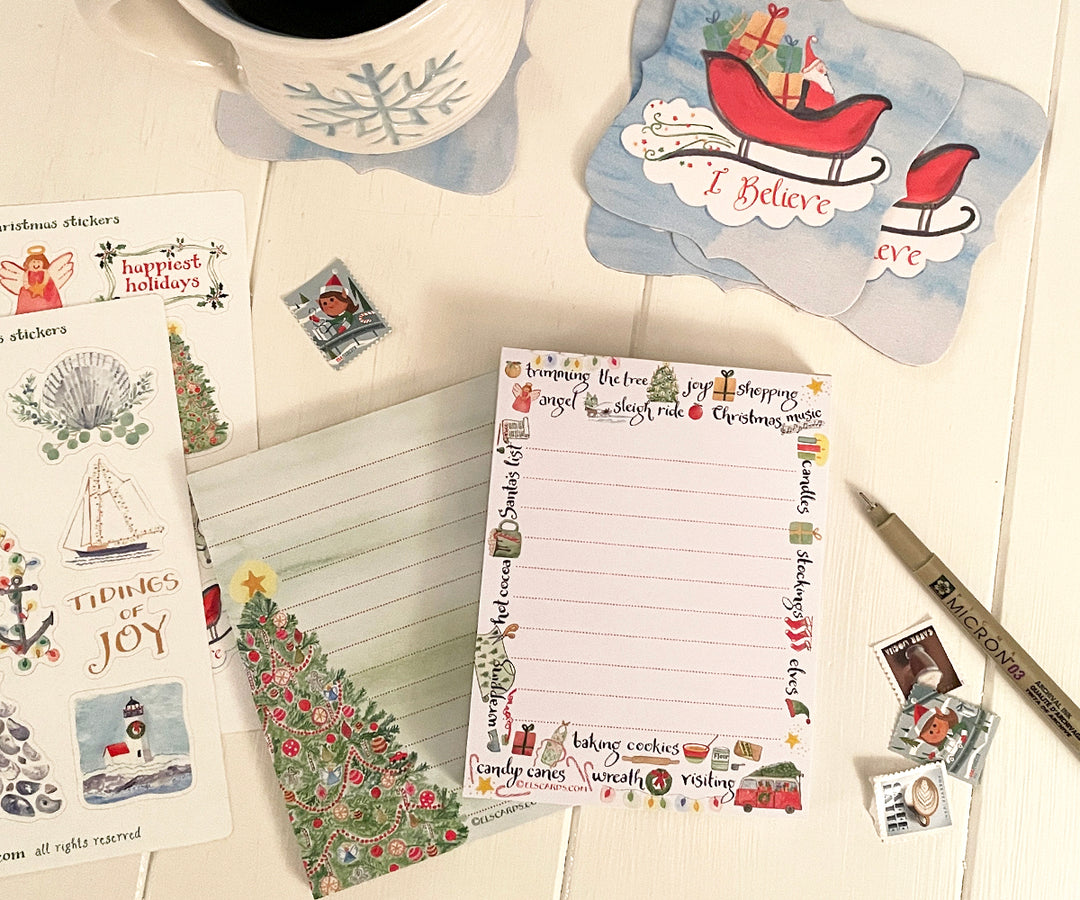 I believe Christmas coasters with Christmas notepads