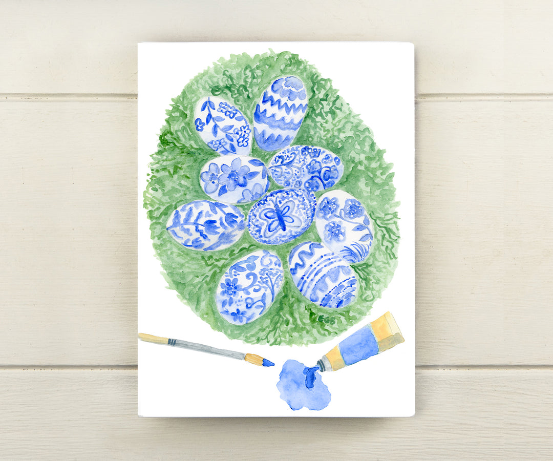 painting eggs Easter card