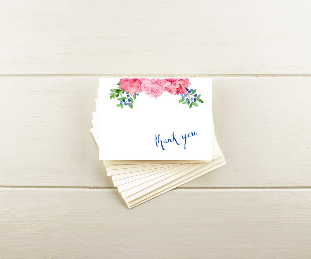 Peony & Blueberries Thank You Note Cards