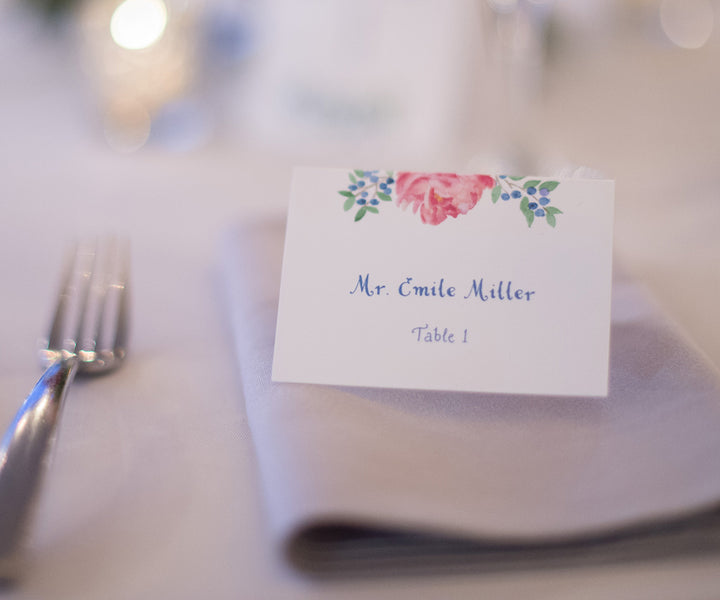 Peony blueberry place card photo by Brea McDonald