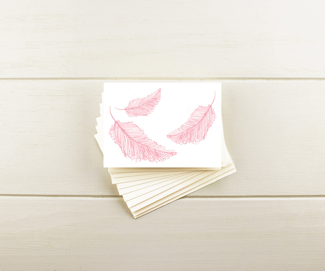 Pink Feathers Valentine Note Cards