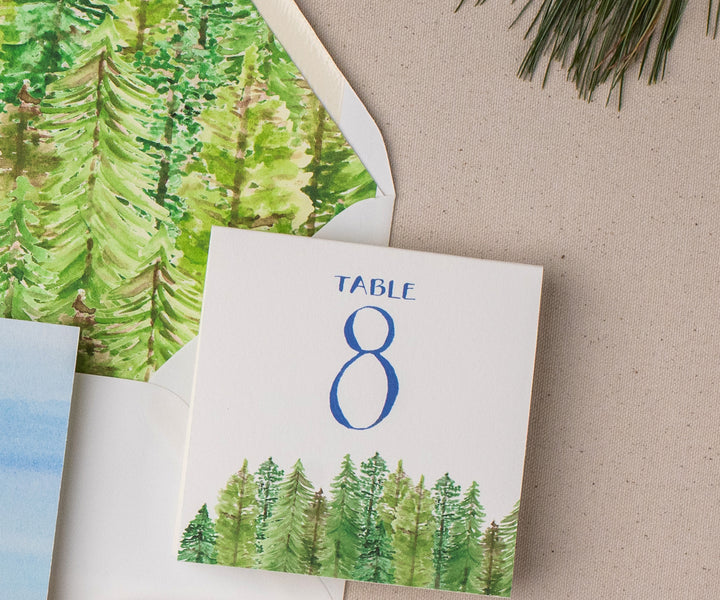 forest pines wedding table number