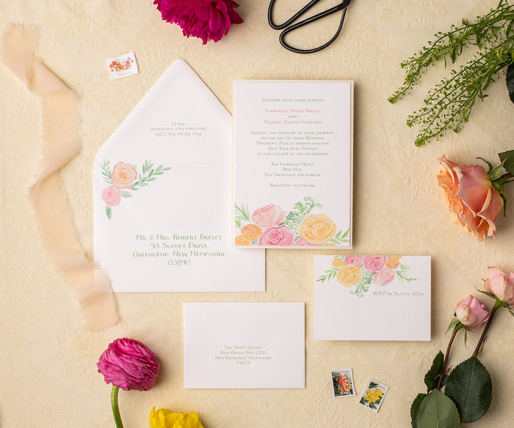 Roses with Greens wedding invitation