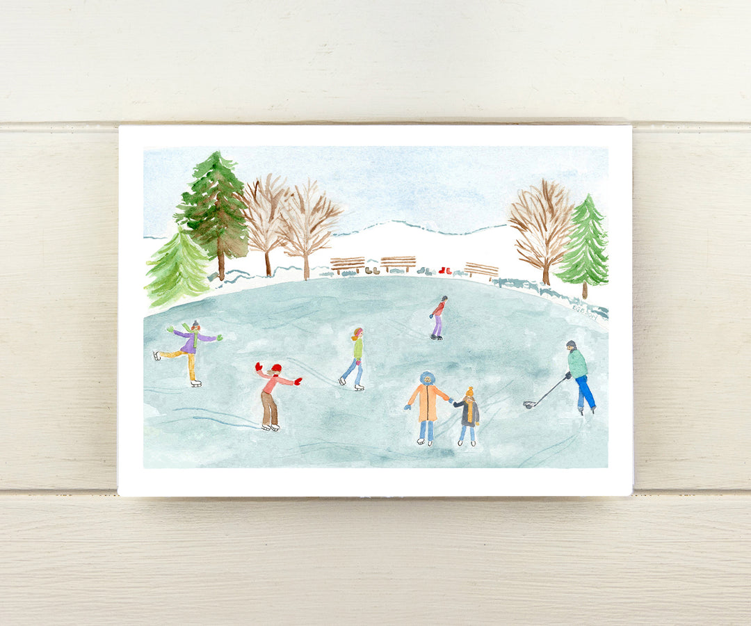 Skaters On Pond Holiday Card