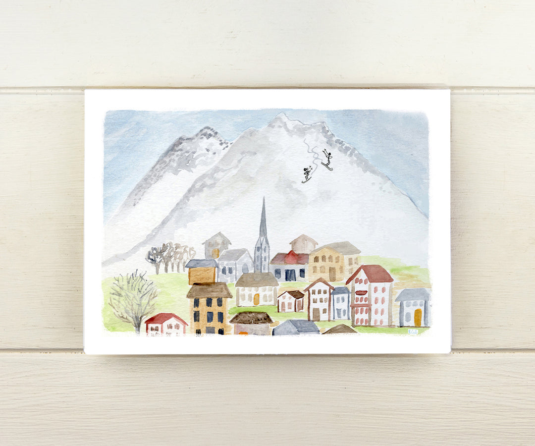 Skiing In Alps Holiday Card