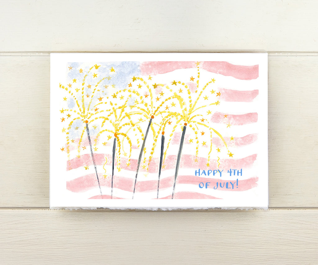 Sparklers and Flag 4th of July card