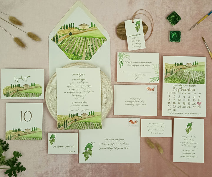 Vineyard wedding invitation suite