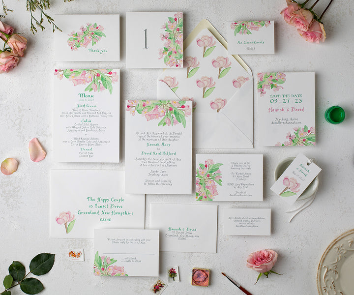 Apple blossom wedding invitation